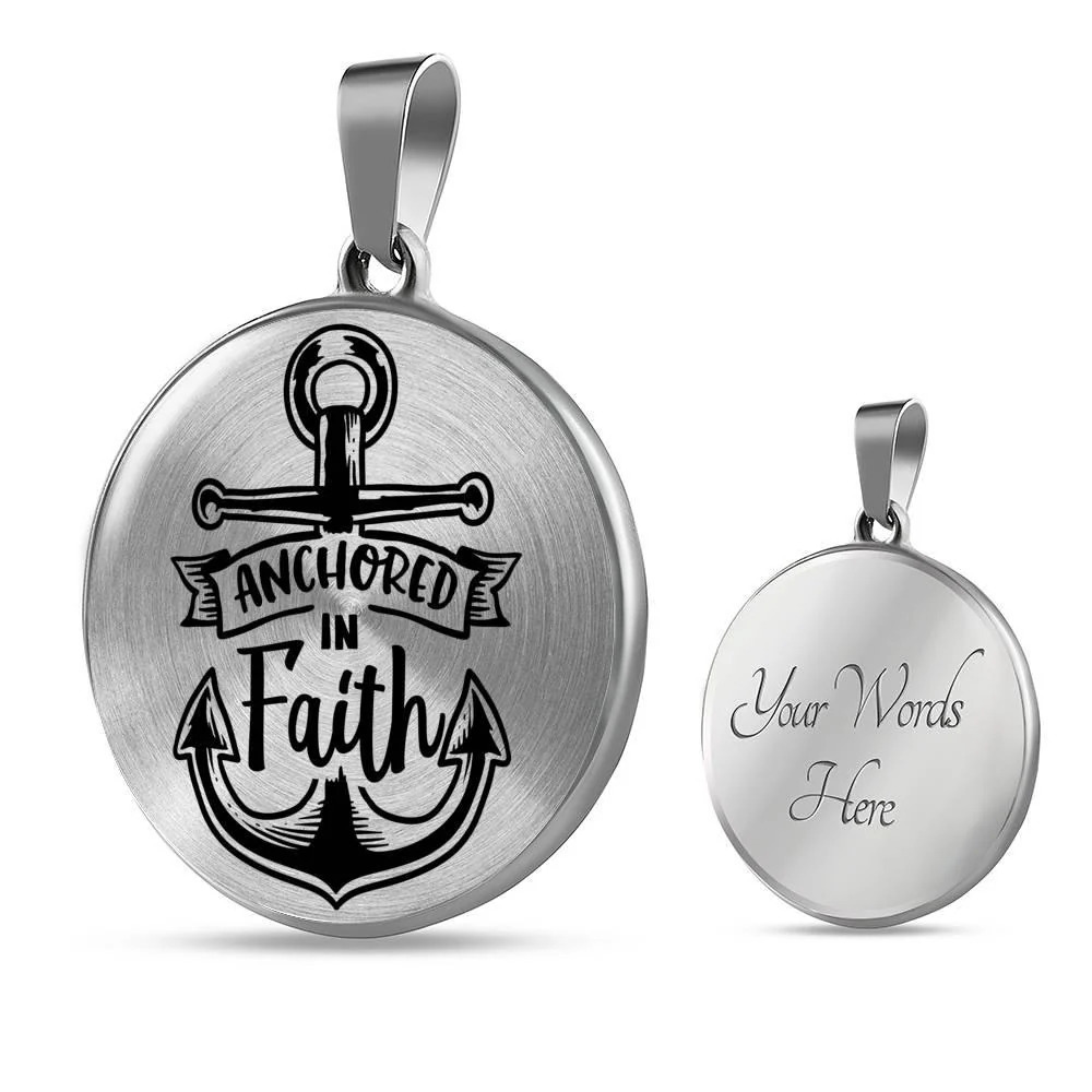 Anchored In Faith Circle Pendant Necklace Stainless Steel 24 Inch Chain Silver